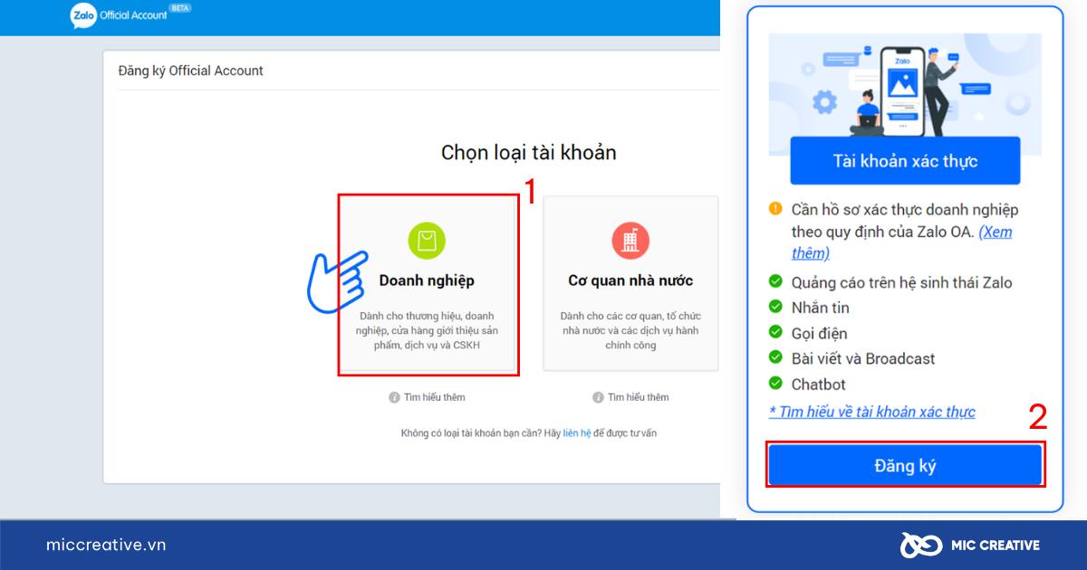 Tạo tài khoản doanh nghiệp