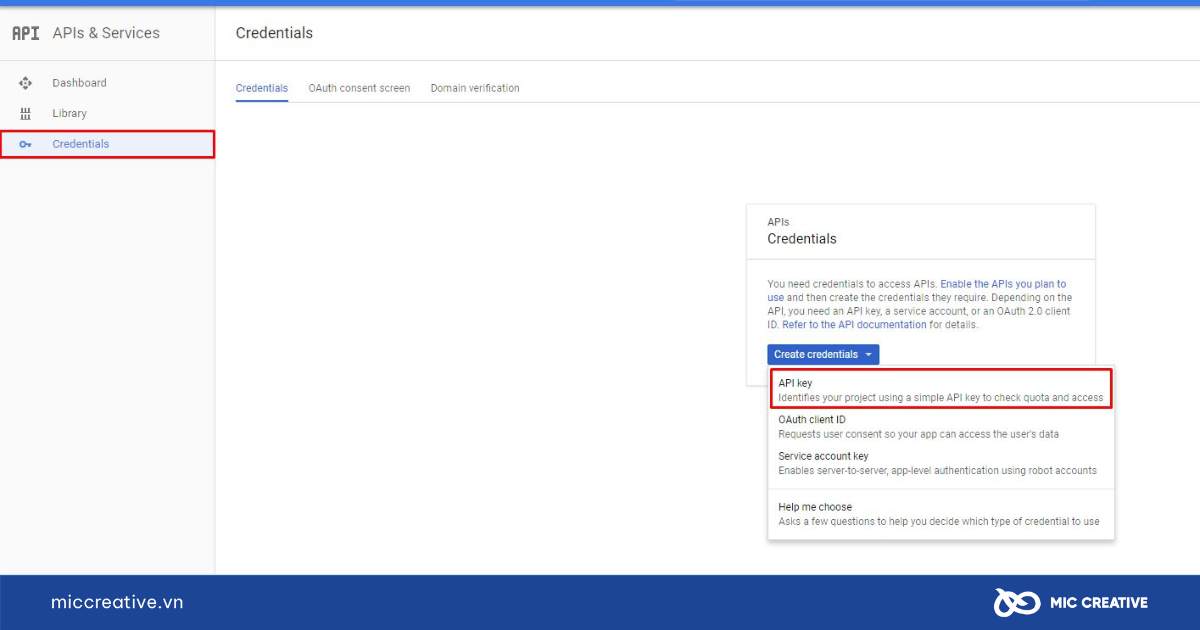 Tạo tùy chọn API Keys 