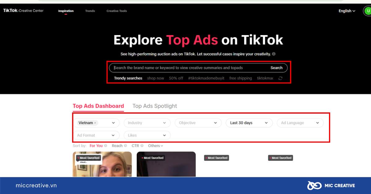 Tìm kiếm ý tưởng trong danh mục Top Ads