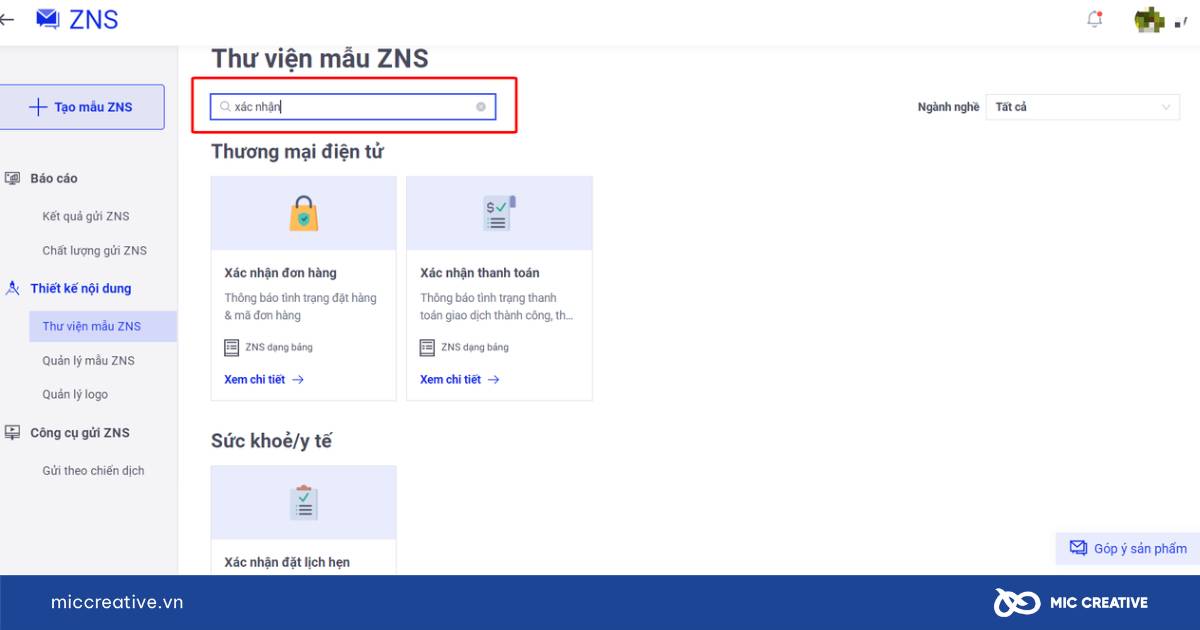 Tìm mẫu ZNS kiếm theo thanh tìm kiếm