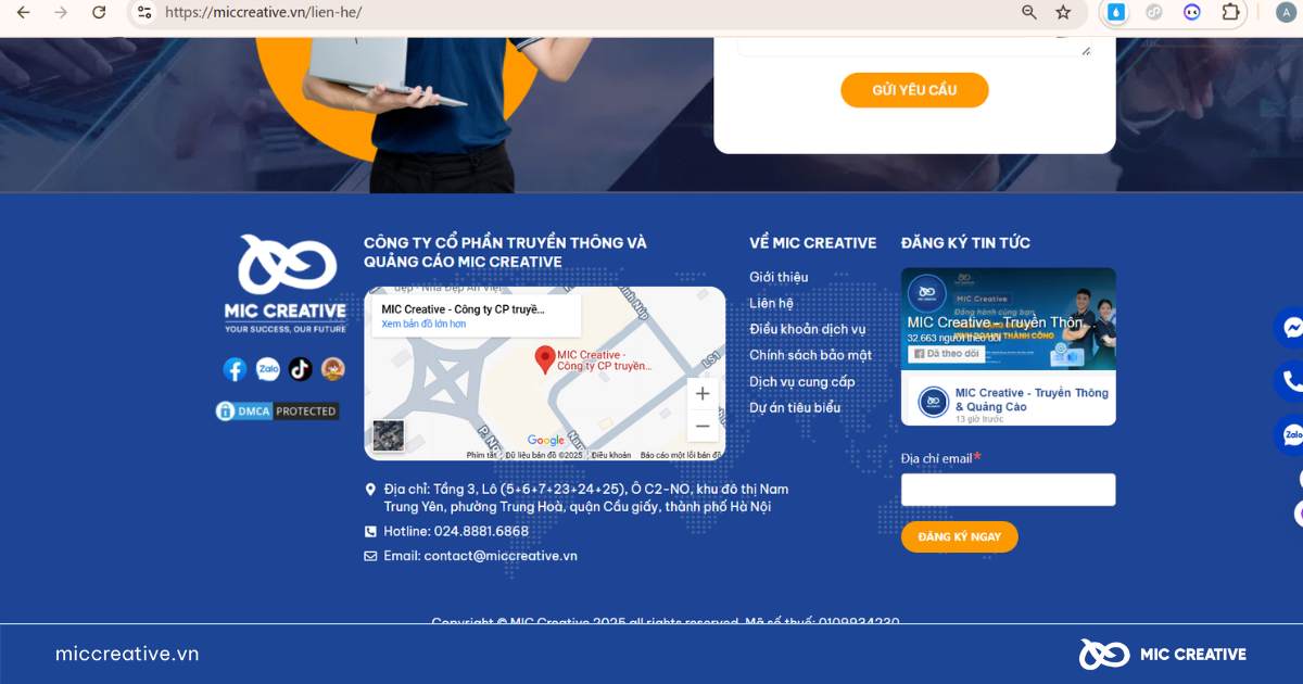 Vị trí doanh nghiệp được nhúng tại chân trnag web 