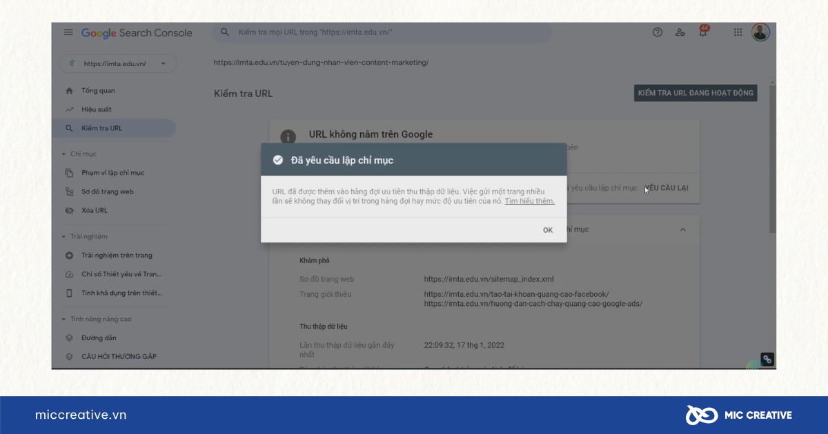 Yêu cầu lập chỉ mục URL trang web