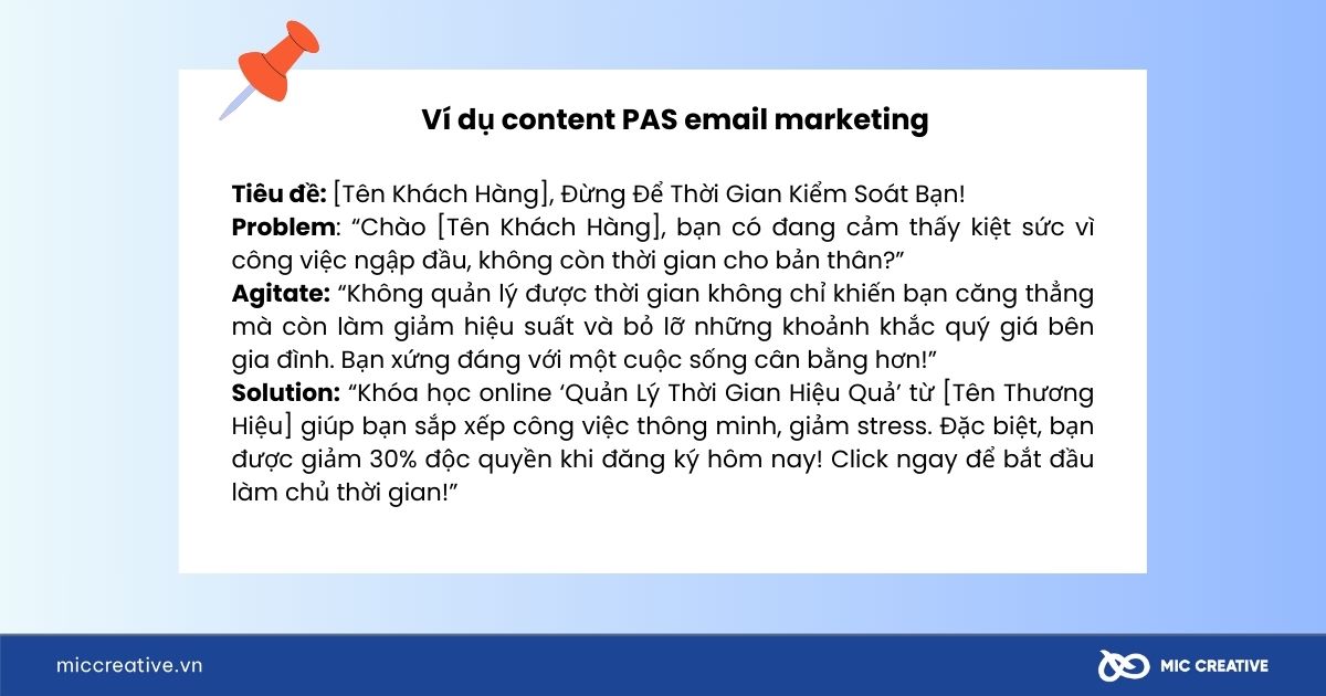 Ví dụ content PAS email marketing