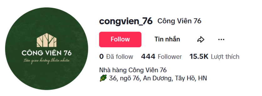 Dự án truyền thông nhà hàng Công Viên 76 fireshot capture 044 cong vien 76 congvien 76 tiktok wwwtiktokcom 20250330195945 smzey