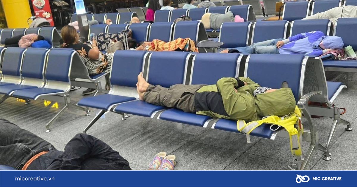 Hành khách nằm vạ vật do sự cố Vietjet delay