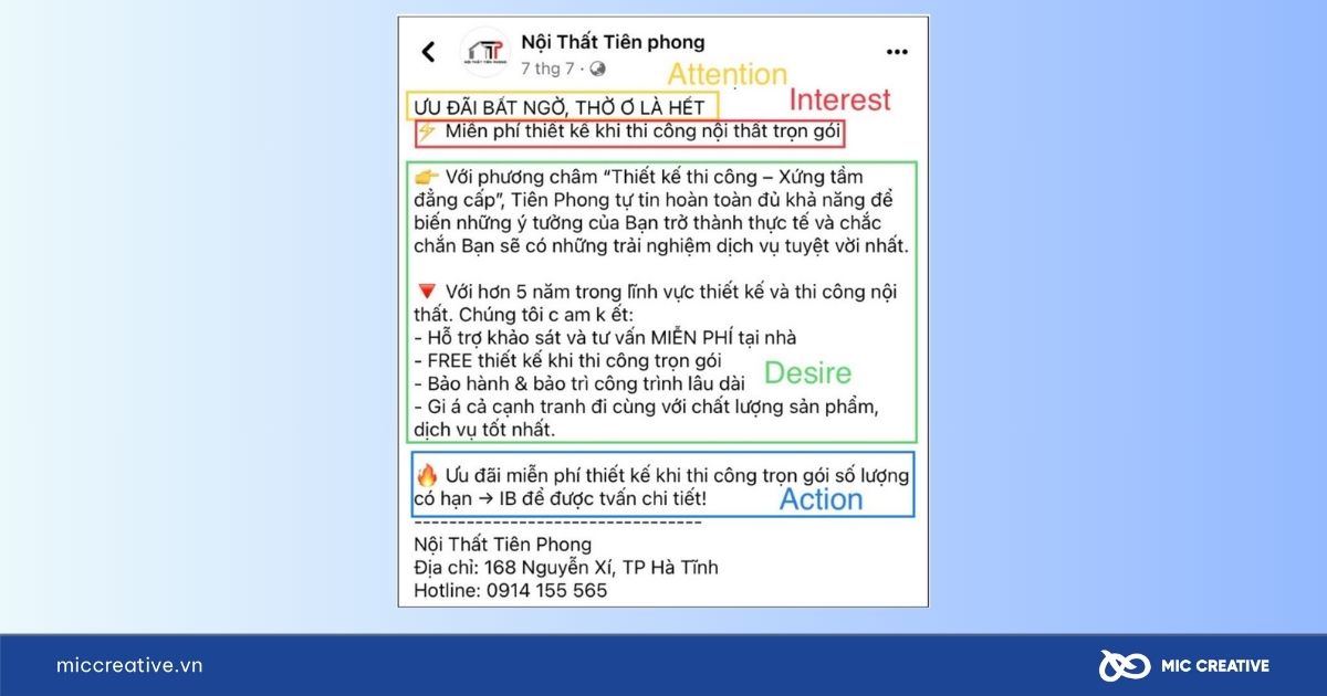 Content AIDA cho Facebook của thương hiệu Nội Thất Tiên phong