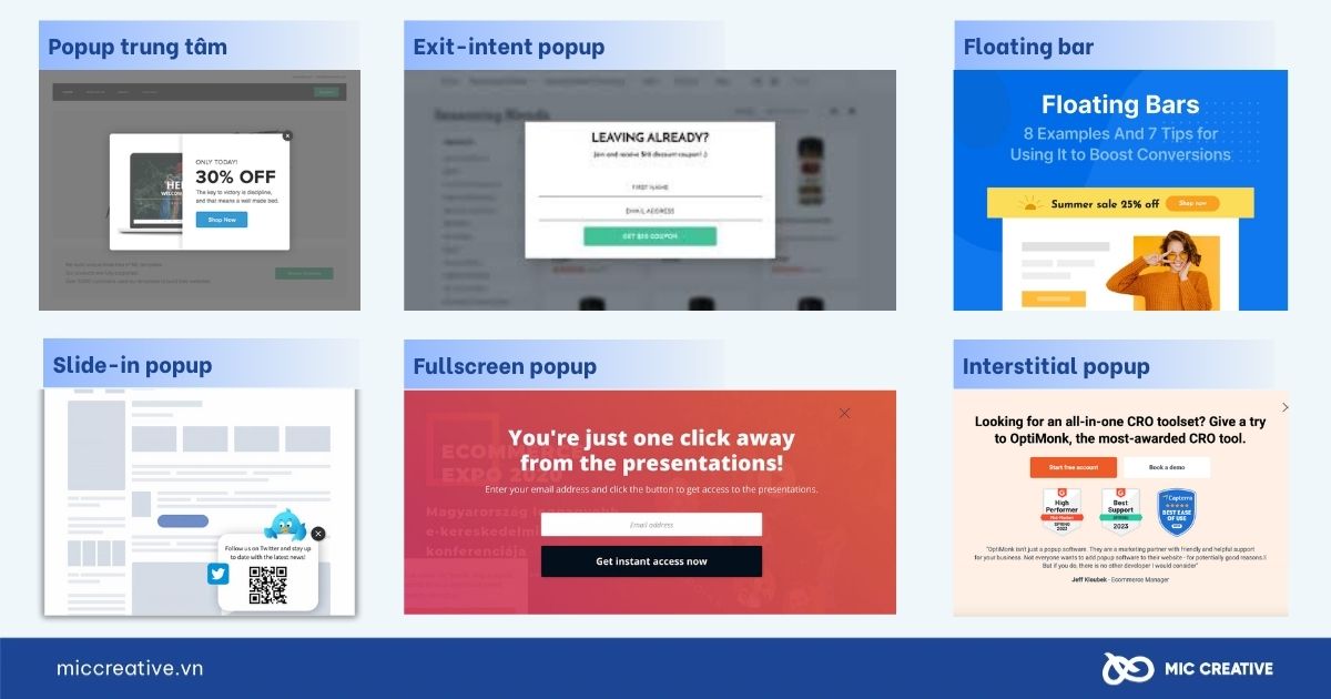Các loại popup thường gặp hiện nay