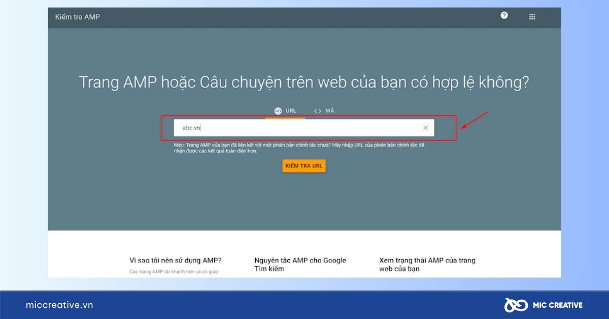 Dán URL của trang web cần kiểm tra