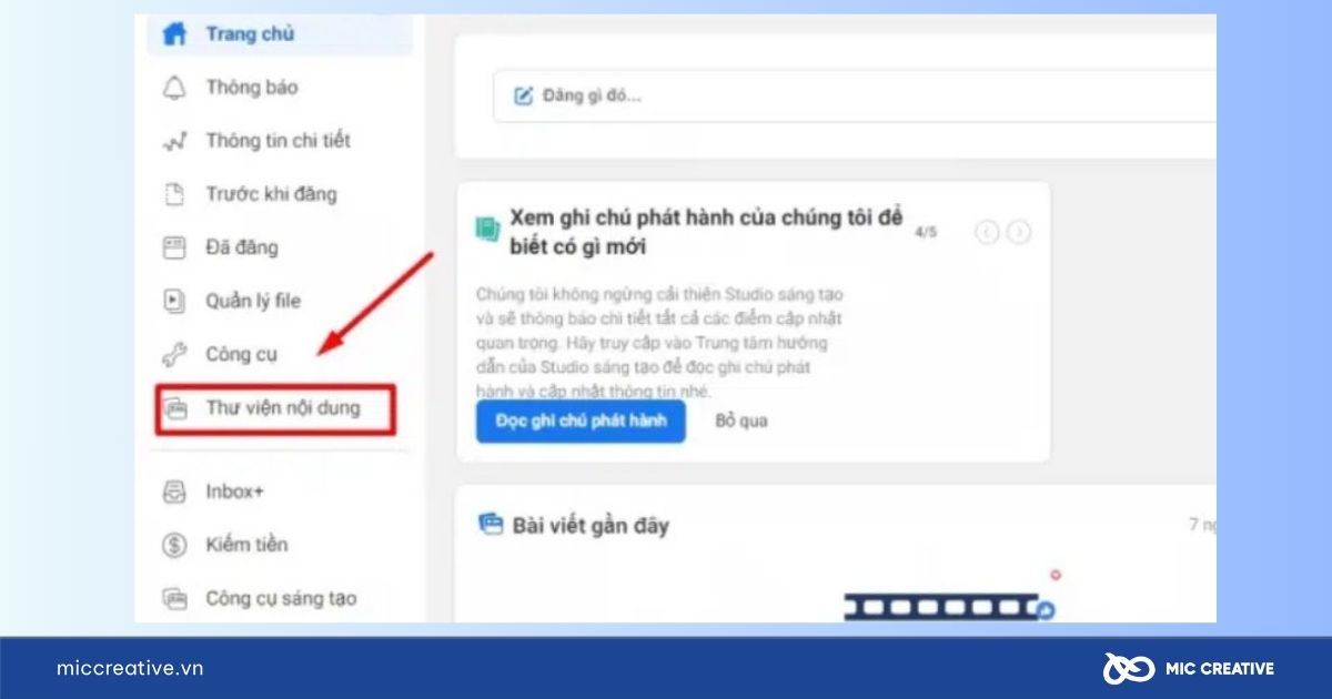 Vào mục Thư viện nội dung