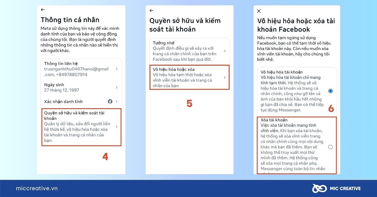 Chọn xóa tài khoản