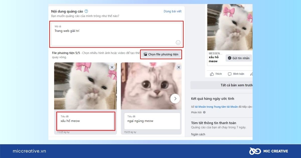 Nhập tiêu đề, mô tả và URL cho từng thẻ Carousel.