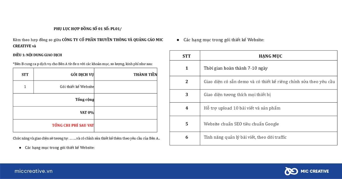 hợp đồng thiết kế website