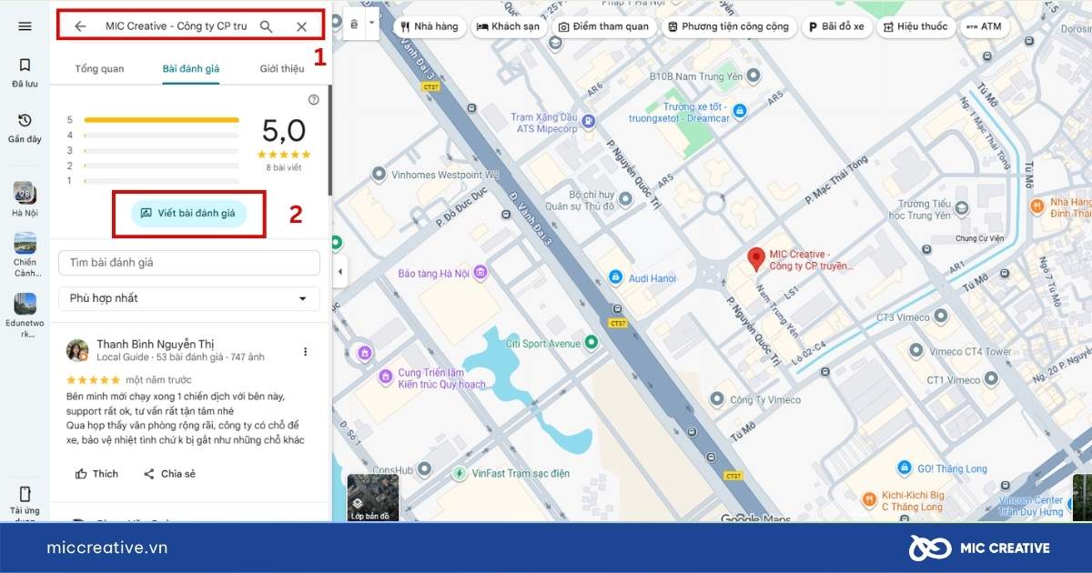 cách đánh giá 5 sao trên google