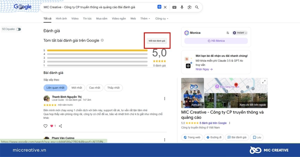 cách đánh giá 5 sao trên google