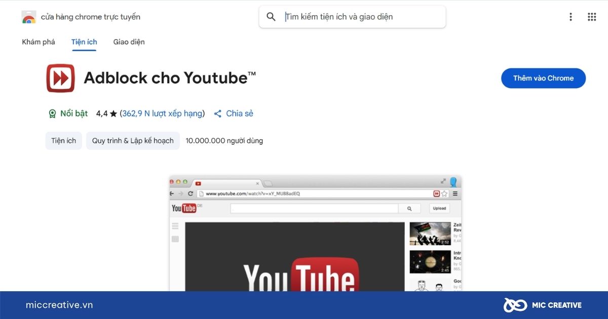 Adblock for YouTube là extension chuyên biệt chỉ dành cho YouTube