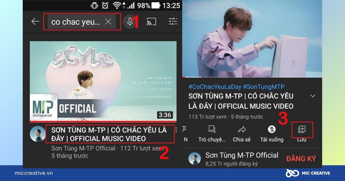 Tìm video và chọn 