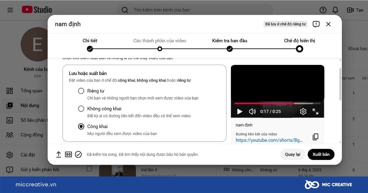 Kiểm tra cài đặt quyền riêng tư và đăng tải video